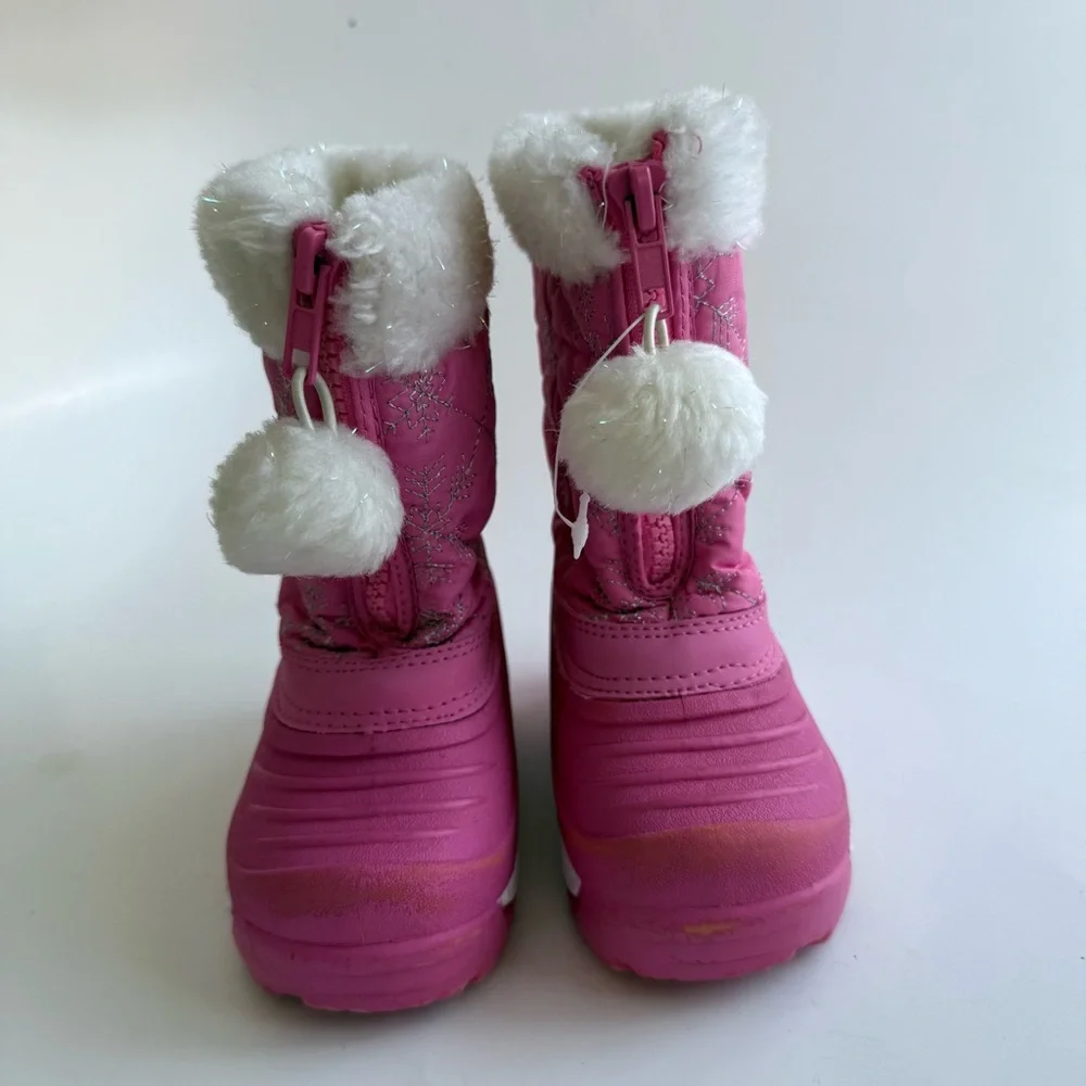 Boot Pink Snowflake pattern With Zipper Size 5 Insoles Of DuPont Thermo Lite